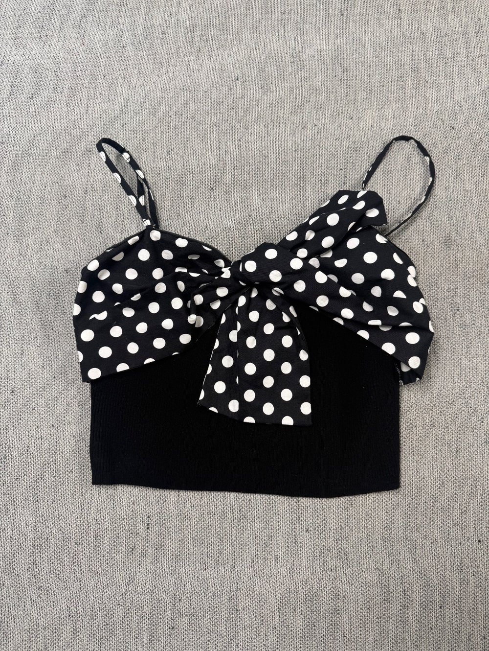 Anthropologie Black Polka Dot Bow Crop Top Size Small